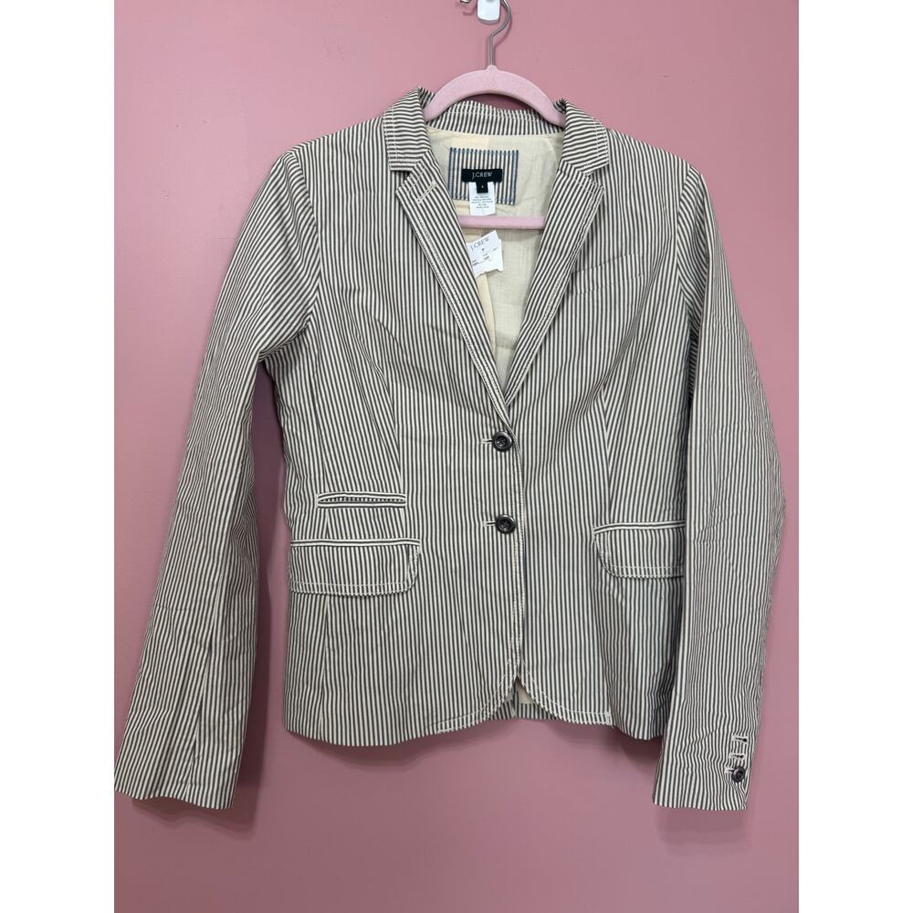 NEW NWT‎ J.Crew 100% Cotton Pin Stripe Button-Front Blazer Size 4